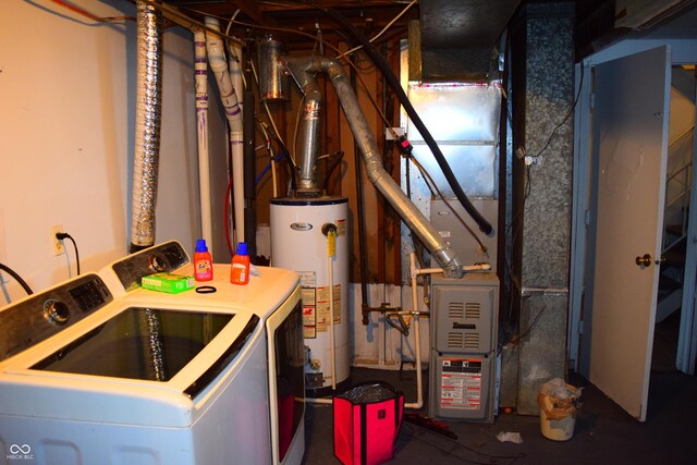 4107 Eisenhower Dr, Indianapolis, IN 46254 - utility room featuring washing machine and dryer and gas water heater