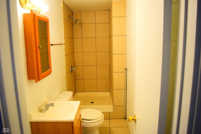 4107 Eisenhower Dr, Indianapolis, IN 46254 - full bathroom featuring a tile shower, tile patterned floors, toilet, and vanity