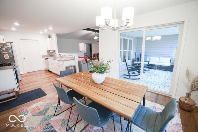 8917 N Old State Road 37, Bloomington, IN 47408 - dining area featuring light wood-type flooring, an inviting chandelier, and recessed lighting