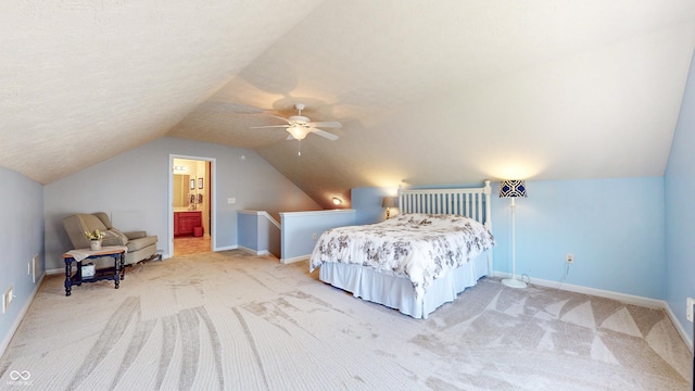 7971 Cool Hollow Pl, Indianapolis, IN 46237 - bedroom with light carpet, a ceiling fan, vaulted ceiling, and baseboards