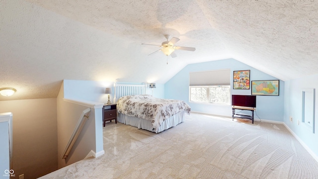 7971 Cool Hollow Pl, Indianapolis, IN 46237 - bedroom with ceiling fan, light carpet, lofted ceiling, and a textured ceiling