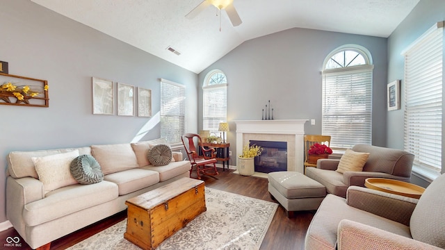 7971 Cool Hollow Pl, Indianapolis, IN 46237 - living room with dark wood-type flooring, visible vents, a ceiling fan, and plenty of natural light