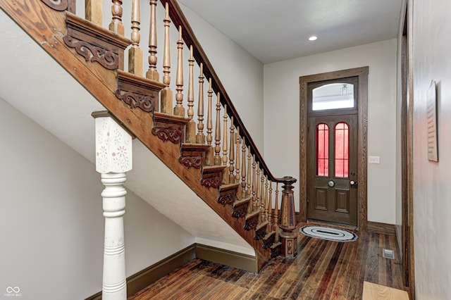 3864 N US Highway 231, Greencastle, IN 46135 - entryway featuring wood-type flooring, baseboards, and stairway
