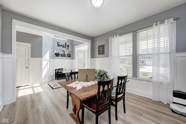 4644 Shelby Cir, Greenwood, IN 46143 - dining space featuring a decorative wall, light wood-style floors, and a wainscoted wall