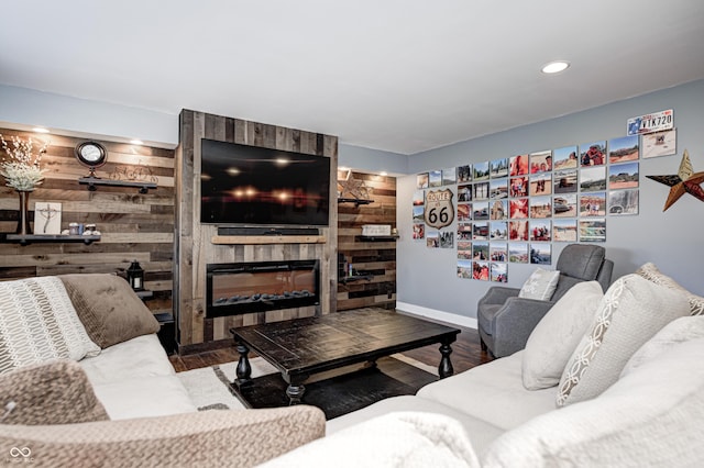 4644 Shelby Cir, Greenwood, IN 46143 - living area featuring wood walls, baseboards, recessed lighting, and wood finished floors