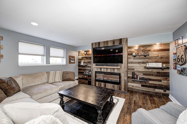 4644 Shelby Cir, Greenwood, IN 46143 - living room with wood finished floors, wood walls, and recessed lighting