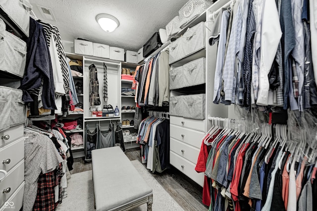 4644 Shelby Cir, Greenwood, IN 46143 - walk in closet featuring visible vents and wood finished floors