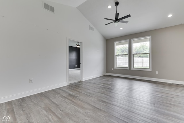 2144 Connie Ct, Franklin, IN 46131 - unfurnished room featuring a ceiling fan, recessed lighting, wood finished floors, baseboards, and high vaulted ceiling