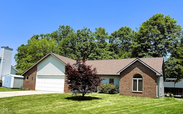 8809 Jonathon Pl, New Haven, IN 46774 - view of front facade featuring brick siding, a front lawn, a shingled roof, and driveway