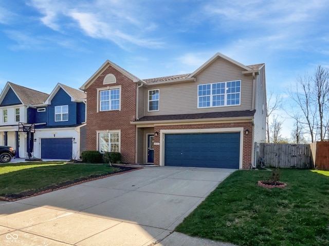 8251 Garden Ridge Rd, Indianapolis, IN 46237 - view of front facade featuring a front yard, fence, brick siding, an attached garage, and concrete driveway