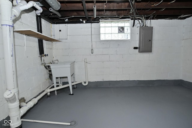 basement featuring electric panel