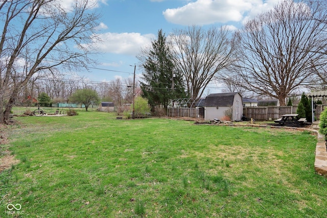 5945 Mcfarland Rd, Indianapolis, IN 46227 - view of yard with a storage shed, a fenced backyard, and an outdoor structure