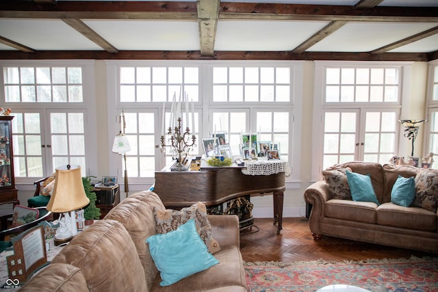 313 E Wabash Ave, Crawfordsville, IN 47933 - living area featuring french doors and beamed ceiling