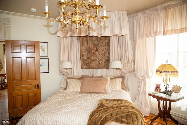 313 E Wabash Ave, Crawfordsville, IN 47933 - bedroom with a notable chandelier and ornamental molding