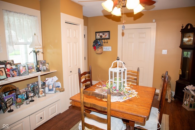 313 E Wabash Ave, Crawfordsville, IN 47933 - dining room with ceiling fan and dark wood-style floors