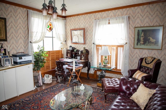 313 E Wabash Ave, Crawfordsville, IN 47933 - interior space featuring wallpapered walls and crown molding