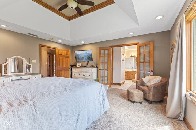8095 Christopher Ct, Avon, IN 46123 - bedroom with recessed lighting, visible vents, light carpet, french doors, and baseboards