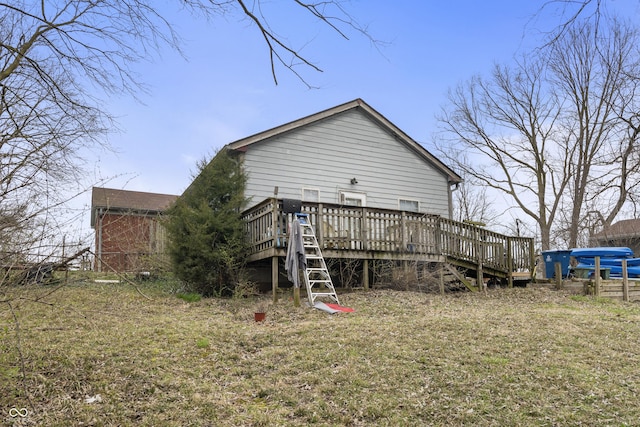 5713 Bluff Rd, Indianapolis, IN 46217 - rear view of house featuring a wooden deck and stairway