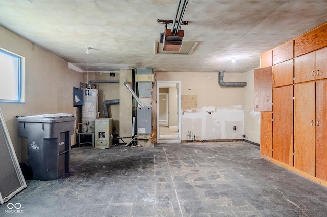 below grade area with water heater and heating unit