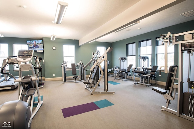 1534 Cloverdon Dr, Westfield, IN 46074 - gym featuring baseboards, plenty of natural light, and carpet