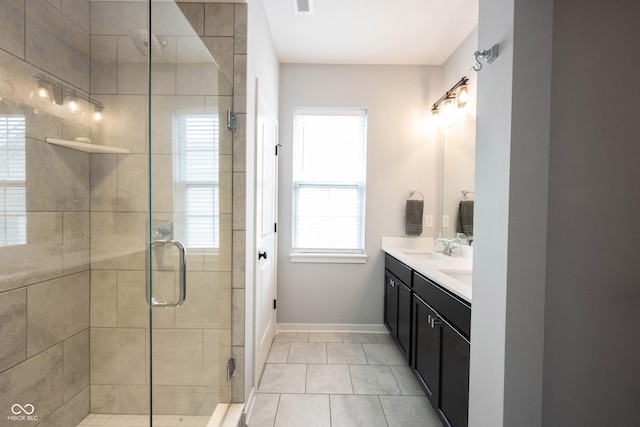 1534 Cloverdon Dr, Westfield, IN 46074 - bathroom with double vanity, a shower stall, and baseboards