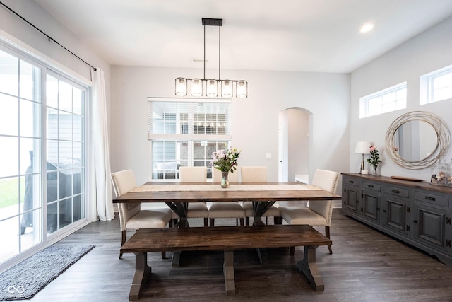 1534 Cloverdon Dr, Westfield, IN 46074 - dining room featuring arched walkways, dark wood-type flooring, and recessed lighting