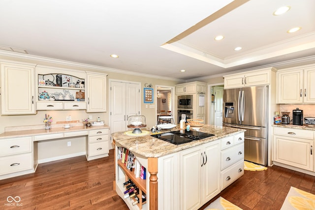1153 Diablo Rd, Greenwood, IN 46143 - kitchen featuring stainless steel appliances, dark wood-style floors, a center island, and open shelves