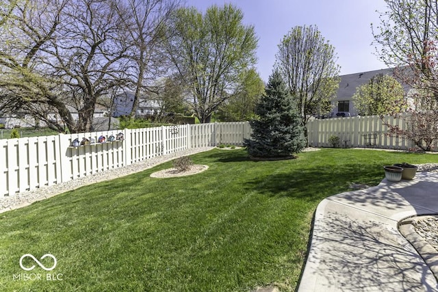 view of yard with a fenced backyard