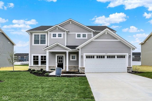 3727 Thomas Jefferson Ct, Westfield, IN 46074 - craftsman house with a front yard, concrete driveway, and stone siding