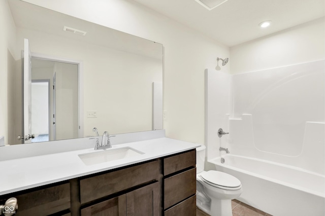 3727 Thomas Jefferson Ct, Westfield, IN 46074 - bathroom with toilet, vanity, shower / bath combination, tile patterned flooring, and recessed lighting