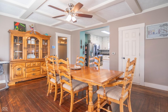 504 S Lebanon St, Lebanon, IN 46052 - dining area with coffered ceiling, ceiling fan, wood-type flooring, and baseboards