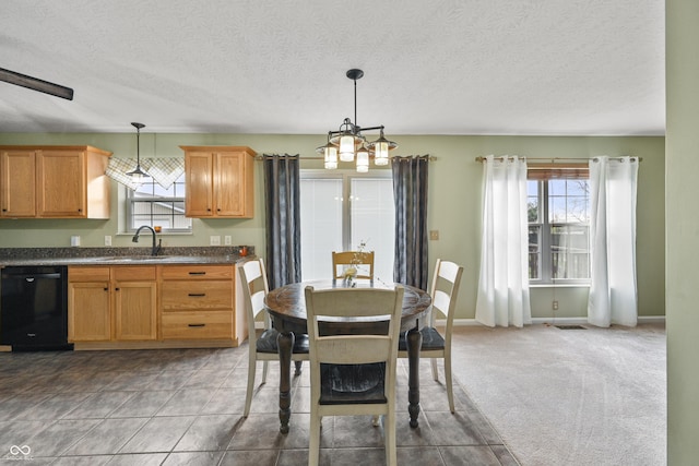 dining room featuring baseboards, a notable chandelier, and a textured ceiling