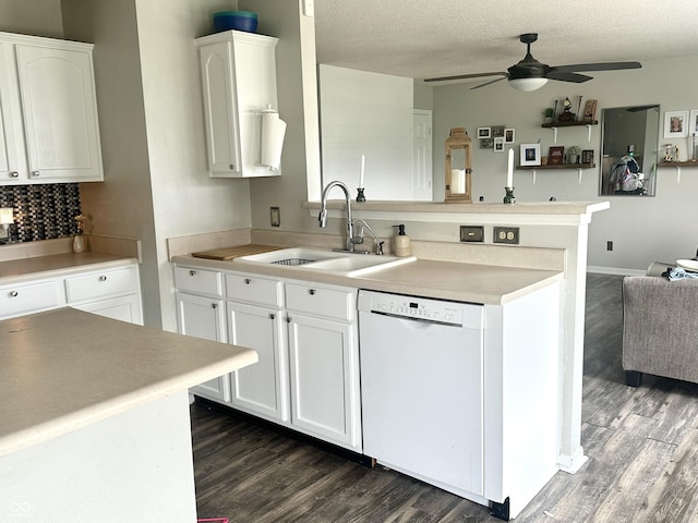 9873 Blue Ridge Way, Indianapolis, IN 46234 - kitchen featuring dishwasher, a sink, a ceiling fan, dark wood finished floors, and a textured ceiling