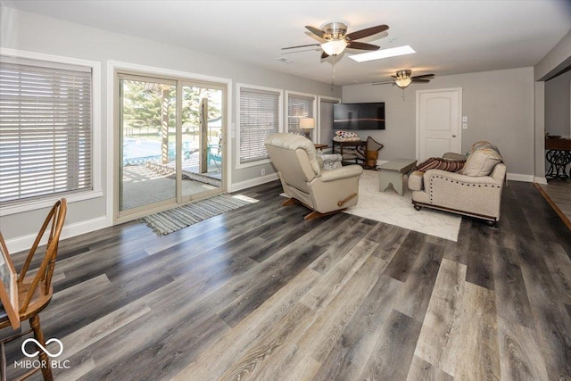 19702 Tomlinson Rd, Westfield, IN 46074 - living area with ceiling fan, baseboards, and dark wood-style flooring