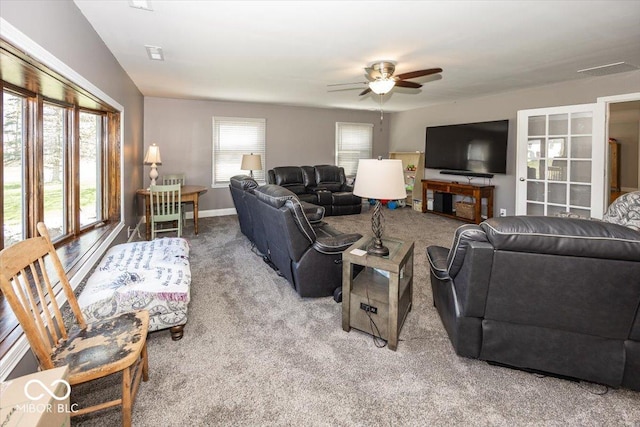 19702 Tomlinson Rd, Westfield, IN 46074 - carpeted living area featuring ceiling fan, baseboards, and visible vents