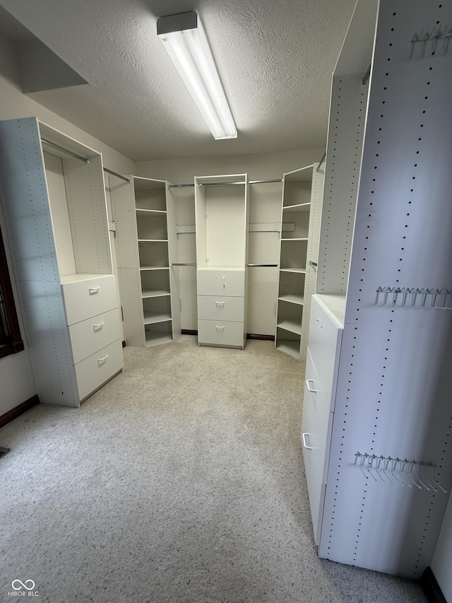 spacious closet with light colored carpet