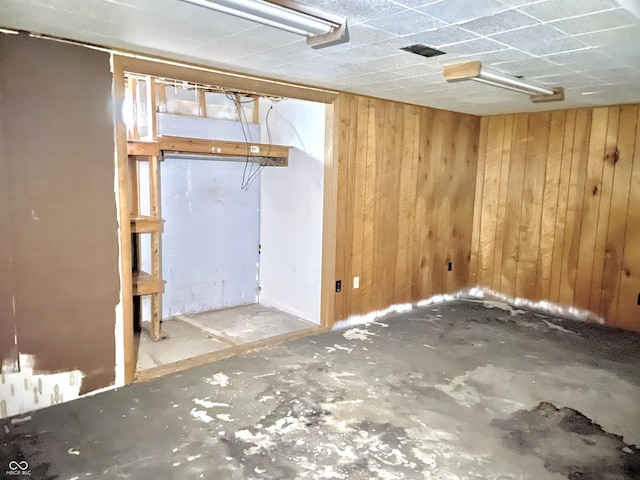 unfinished basement with wood walls
