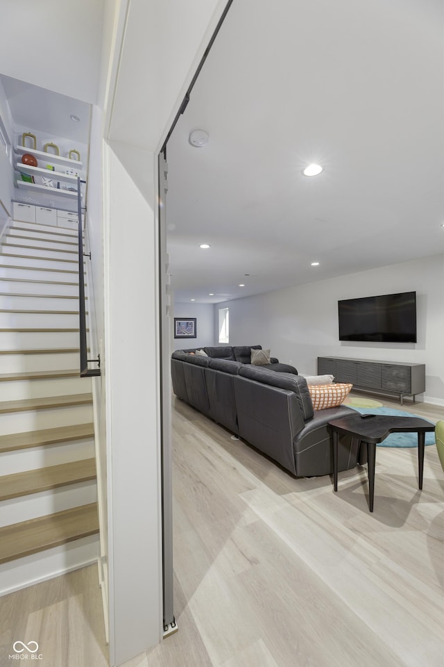 interior space with recessed lighting and wood finished floors