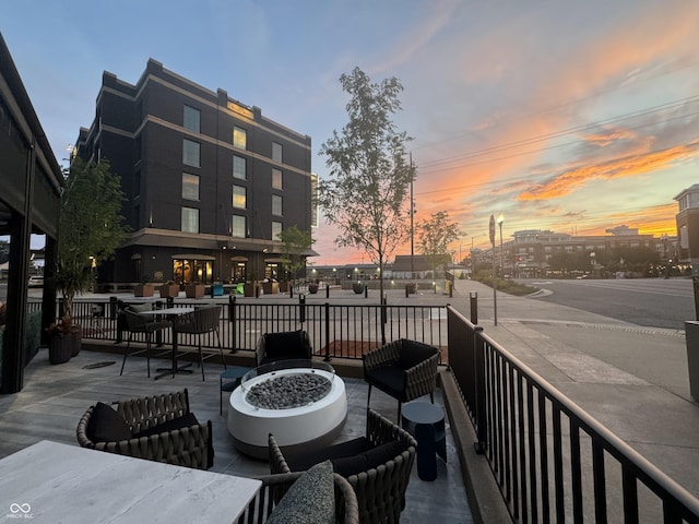 exterior space featuring an outdoor fire pit