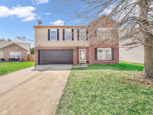 8813 Browns Valley Ln, Indianapolis, IN 46113 - traditional-style home with a front yard, brick siding, driveway, and an attached garage