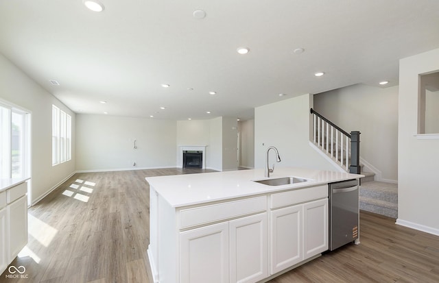 827 Allandale Ave, Westfield, IN 46074 - kitchen featuring a sink, stainless steel dishwasher, open floor plan, recessed lighting, and light wood-style floors