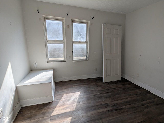 unfurnished room with baseboards and wood finished floors