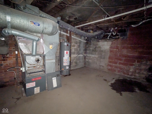 408 E Beecher St, Indianapolis, IN 46225 - unfinished basement with water heater and concrete block wall