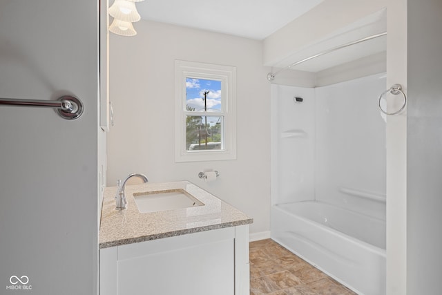 full bathroom with vanity and tub / shower combination
