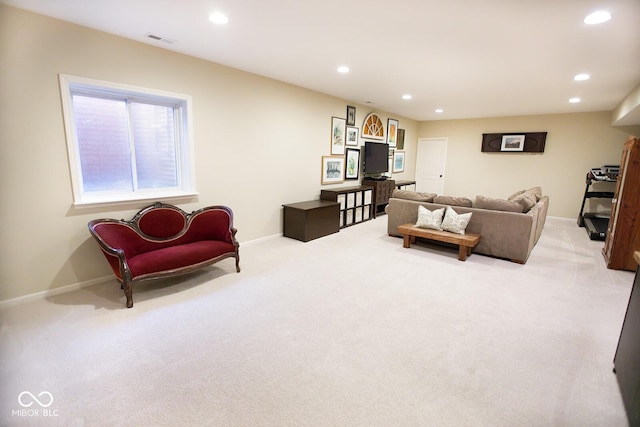 1060 Cape Coral Dr, Cicero, IN 46034 - living area featuring visible vents, baseboards, and light colored carpet