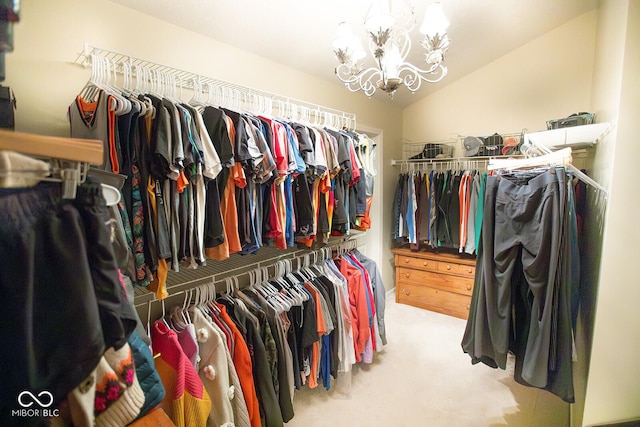 1060 Cape Coral Dr, Cicero, IN 46034 - walk in closet featuring a chandelier, lofted ceiling, and carpet floors