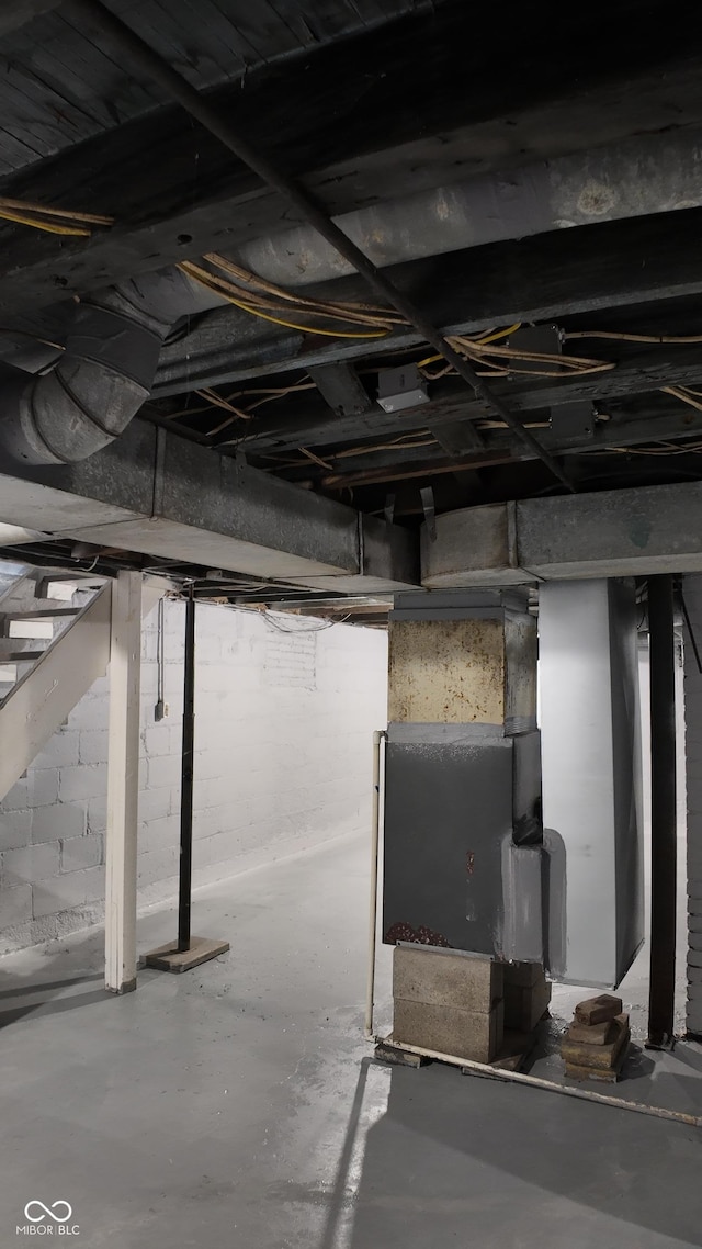 view of unfinished basement