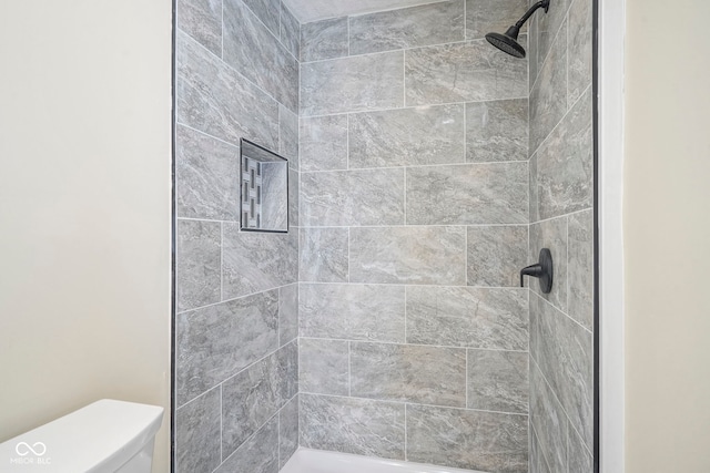 bathroom featuring toilet and a shower stall