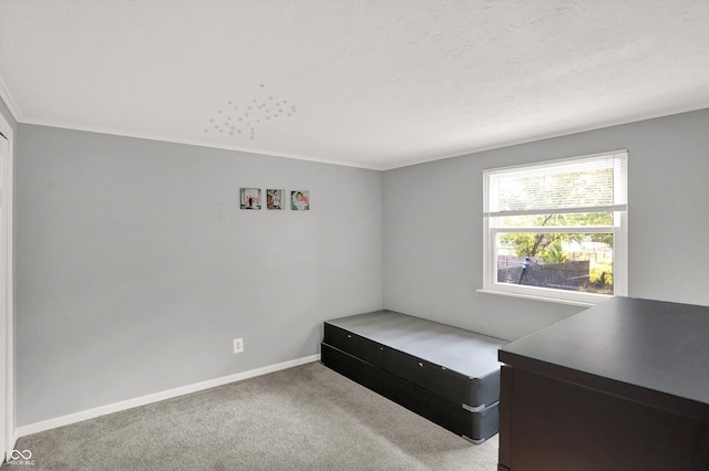 unfurnished bedroom with crown molding, baseboards, and carpet floors