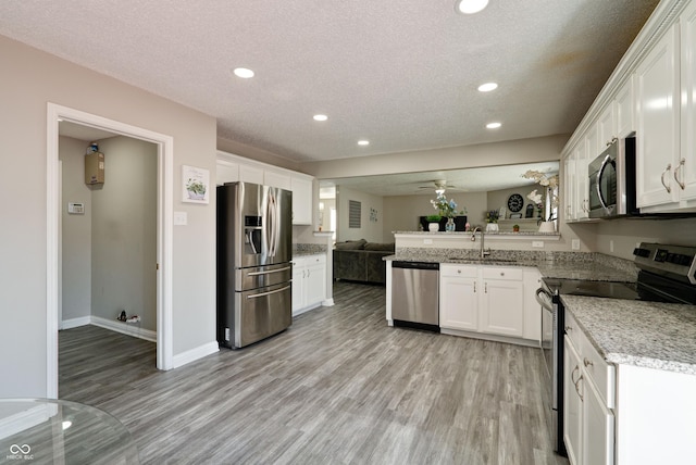 10597 Cyrus Dr, Indianapolis, IN 46231 - kitchen featuring appliances with stainless steel finishes, recessed lighting, light wood-type flooring, open floor plan, and a sink